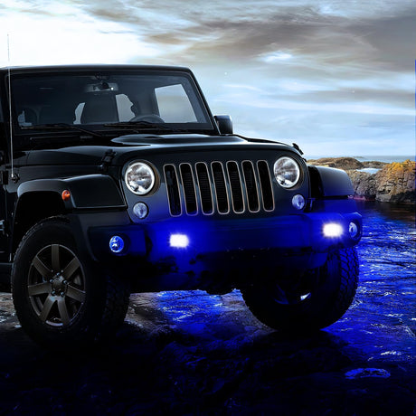 Flush Mount LED Light Pods 2 PCS 42 W Blue Upgraded Spot Flood Combo Bumper Driving Fog Fishing Hunting Emergency Safety Signal Lighting for UTV Pickup Van Boat Tractor