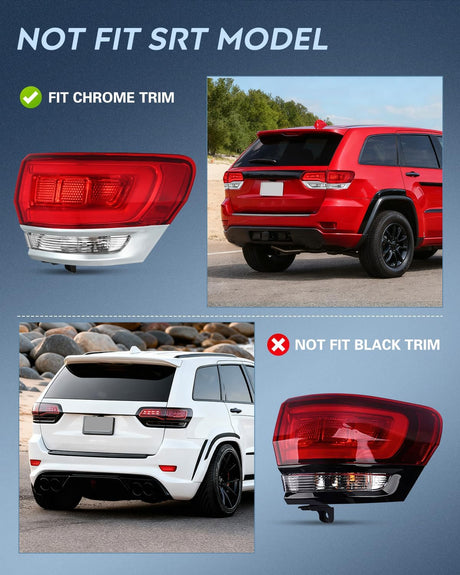 Taillight Assembly Compatible with 2014 2015 2016 2017 2018 2019 2020 Jeep Grand Cherokee Laredo/Limited/Overland/Summit Tail Lights Outer Passenger Side w/Bulbs
