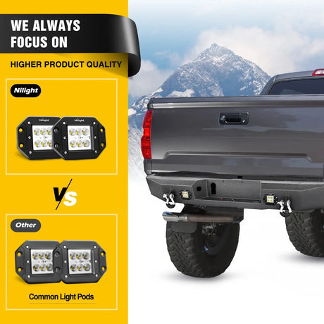 Front Bumper Nilight Rear Step Bumper for 2014 2015 2016 2017 2018 2019 2020 2021 Toyota Tundra Full Width Pickup Truck Rear Step Textured Black Steel with 2X Upgraded 18W LED Lights D-Rings, 2 Years Warranty