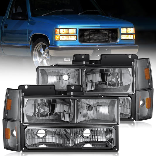 1988-1993 Chevrolet GMC C/K 1988-1993 Silverado Suburban Sierra Blazer Tahoe Yukon Headlight Assembly Smoke Housing Amber Reflector Nilight