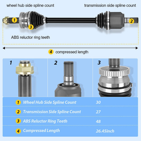CV Axle Shaft Assembly Compatible with 2015 2016 2017 2018 2019 Hyundai Sonata L4 2.4L 2016-2020 Kia Optima Half-Shaft Assemblies Replacement Front Wheel Driver Side