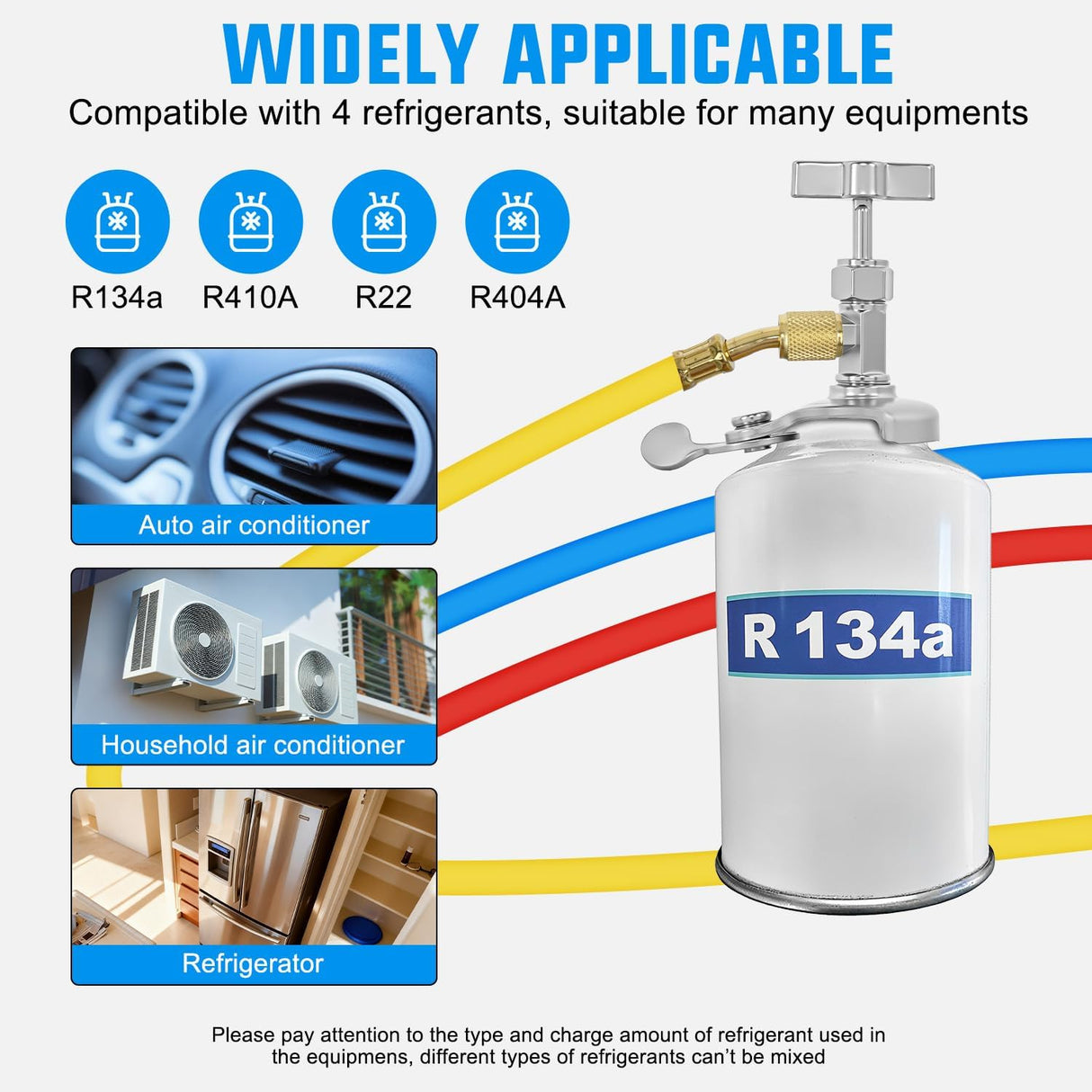 A/C Manifold Gauge Set Fits for R134a R410A R22 R404A 4-Way Auto HVAC Diagnostic Gauges Refrigerant Recharge kit with Adjustable Couplers 5FT Hoses Universal Can Tap