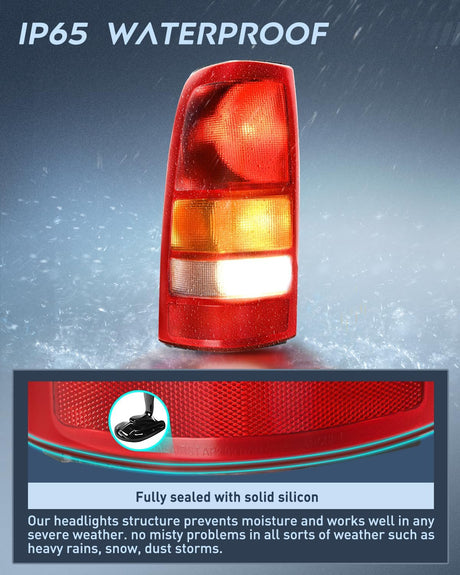 Taillight Assembly Compatible with 1999 2000 2001 2002 Chevy Silverado 1999 2000 2001 2002 2003 2004 2005 2006 GMC Sierra Tail Rear Light Fleetside OE Style Driver Side Red Border