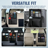 Car Seat Back Organizer 2PCS Black PU Leather Universal | Multi Pockets Foldable Waterproof Scratch Resistant Hanging Storage Bag for Cars Vans SUVs MPVs Pickup Trucks