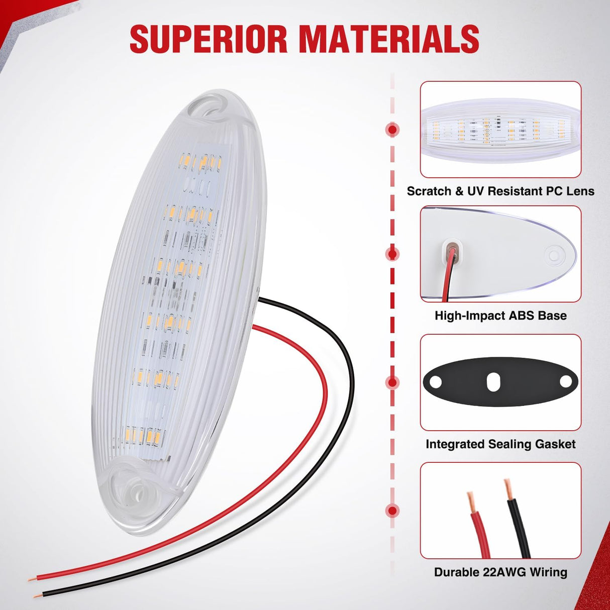 5 Inch Amber Cab Marker Light Clear Lens Fits Freightliner Cascadia | Top Roof Marker Light 12LED IP67 Waterproof 12V Hardwired ,2008-2019 Replacement Fits Most Semi Trucks, 5 Pack