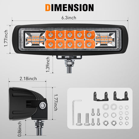 6 Inch Amber LED Light Pods 2 PCS 60W Flood Spot Combo Beam Off Road Work Driving Fog Lighting for 12V 24V ATV UTV Pickup Truck Tractor Boat