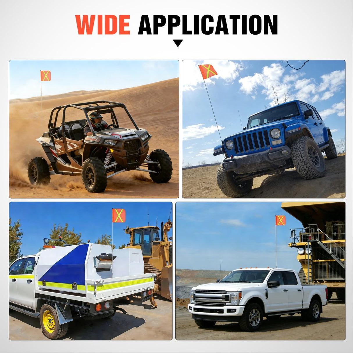 Safety Flag with Quick-Connect Spring Base & Carry Bag, Adjustable Height 3.4FT, 6.6FT, 10FT, 11.8 Inchx11.8 Inch Heavy Duty PVC Reflective Flag for ATV UTV Offroad Jeep Truck Dune Buggy Boat 4x4s SxS