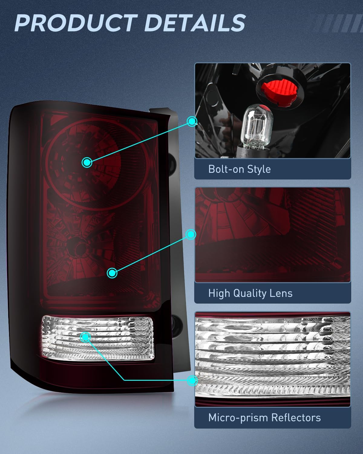 Taillight Assembly Compatible with 2009 2010 2011 2012 2013 2014 2015 Honda Pilot Smoked Red Tail Lights Rear Lamp Replacement OE Style Driver Side w/Bulbs