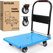 Platform Cart 880 lbs Heavy Duty Push Cart Dolly with 5 Inch TPR Wheels 36 x 24 Inch PP Deck Flatbed Cart Platform Truck for Home Garage Warehouse Use Black
