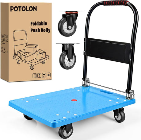 Platform Cart 880 lbs Heavy Duty Push Cart Dolly with 5 Inch TPR Wheels 36 x 24 Inch PP Deck Flatbed Cart Platform Truck for Home Garage Warehouse Use Black