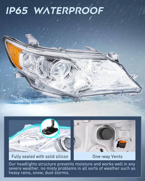 2012-2014 Toyota Camry L/LE/XLE/Hybrid LE XLE Headlight Assembly Chrome Housing Amber Reflector Clear Lens Nilight