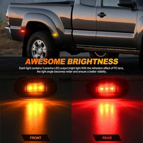 Fender Side Marker Lights 4 PCS 3 LED Smoke Lens Red Amber Front Rear Clearance Light Compatible with 2001-2014 Chevy Silverado GMC Sierra 1500 2500HD 3500HD Dual Wheeler Trucks
