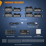 8PCS Led Strobe Lights with Controller 12V 24V Sync Feature Blue Emergency Hazard Warning Light 12 24 LED Surface Mount for Vehicle Car Truck RV ATV