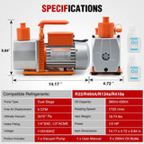 Vacuum Pump HVAC, 5 CFM 1/2 HP 110V 2 Stage AC Vacuum Pumps Kit for R22 R404a R134a R410a, 3x10⁻¹ Pa Ultimate Vacuum for Auto Air Conditioning Servicing Refrigerant Recharging, Oil Included