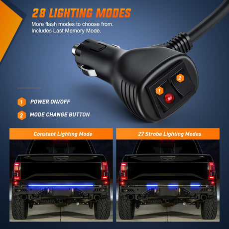 60 Inch Truck Tailgate Strobe Light Strip Tail Emergency Bar Rear Window Warning Lamp Ultra-Bright Double Row 360 LED for Pickup Trailers Construction Vehicles Car SUV, Blue