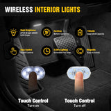 2 PCS White Color Wireless Magnetic LED Interior Lights | USB Rechargeable Universal Mini Sticky Footwell Ambient Atmosphere Reading Lamp with Touch Sensor, Portable Night Lighting