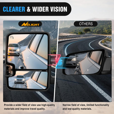 Towing Mirrors Turn Signal Reverse Puddle Lights Power Heated Adjustable Glass Manual Telescoping Folding Compatible With 2007-2014 Chevy Silverado GMC Sierra Yukon XL