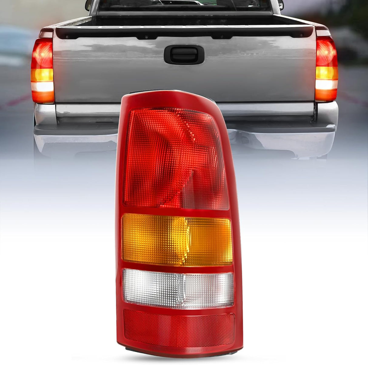 Taillight Assembly Compatible with 1999 2000 2001 2002 Chevy Silverado 1999 2000 2001 2002 2003 2004 2005 2006 GMC Sierra Tail Rear Light Fleetside OE Style Passenger Side Red Border