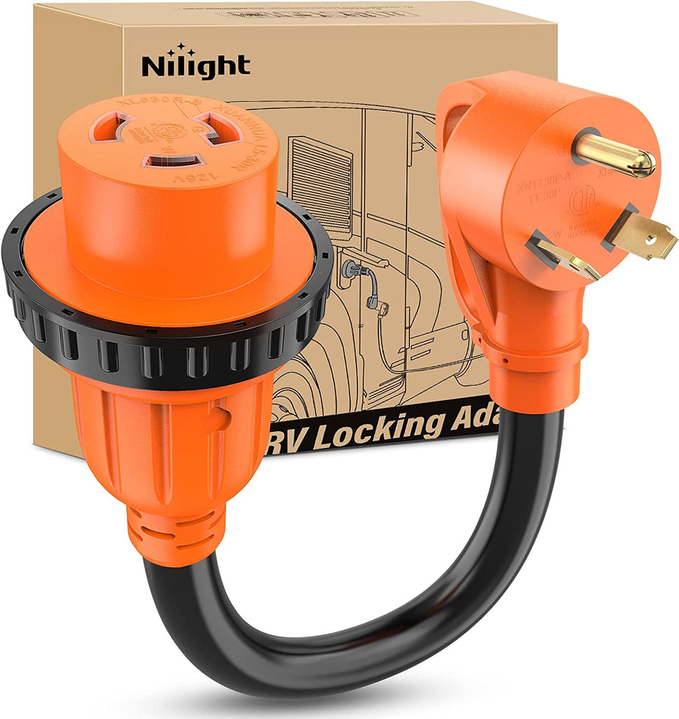 accessory Nilight RV Locking Adapter Cord 30 Amp to 30 Amp Pure Copper Heavy Duty 10 Gauge Wire ETL Listed TT-30P to L5-30R 30M/30F Weatherproof Cord for RV Camper Caravan Van Trailer, 2 Years Warranty