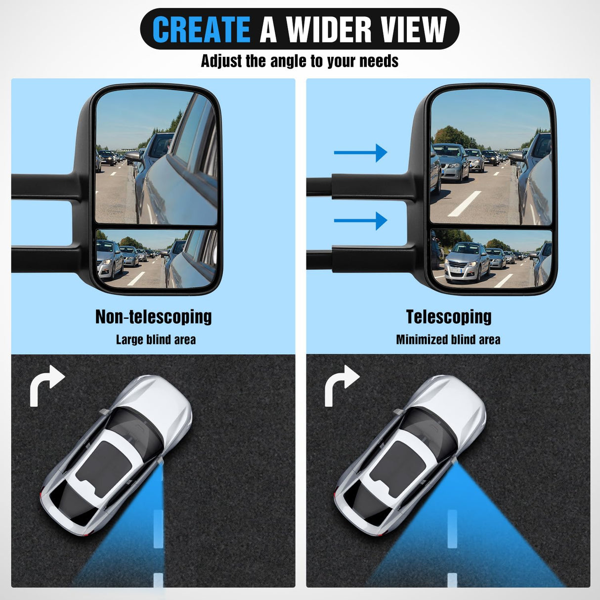 Towing Mirrors Manual Adjusted Flat Convex Glass Telescoping Folding Compatible With 1988-1998 Chevy Silverado GMC Sierra C/K 1500 2500 3500 Tahoe Suburban Yukon