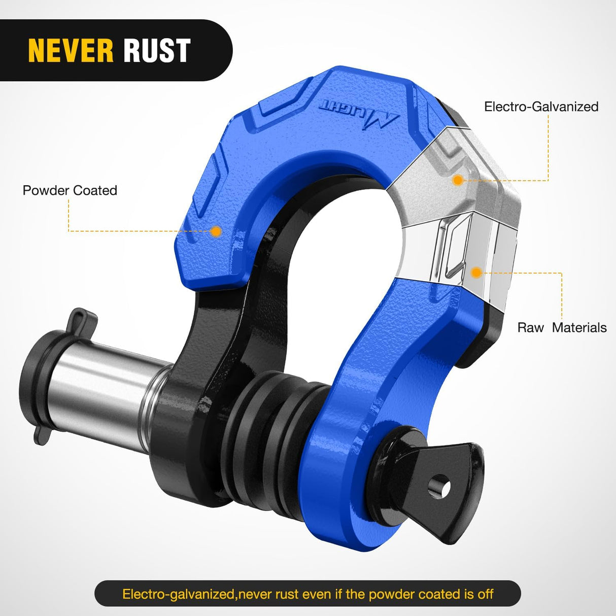 2 Pack 3/4 Inch D-Ring Separate Shackle 45,000 Lbs Break Strength | Includes 7/8 Inch Lock Pin, Isolators and Washers Off Road Recovery, for Tow Strap Winch Truck Vehicle Black&Blue