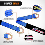 2 Inch x 38 Inch Axle Tie Down Straps with D-Rings & Protective Sleeves | 11,127 LBS Break Strength for Car Haulers Engine Hoists Trucks Trailers and UTVs 4 Pack Blue