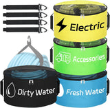 4 Pack RV Hose Storage Bag, Waterproof Utility Bag with Visible Cover & Dual Zipper Closure RV Storage and Organization for Sewer, Fresh Water Hoses Electrical Cords Camper Tools Accessories