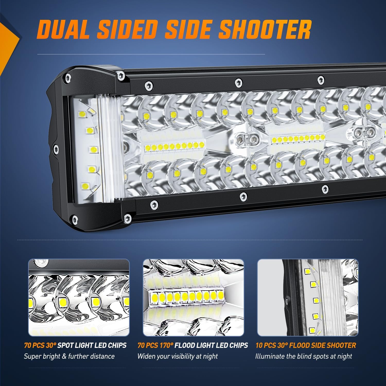 20" 420W Side Shooter Quadruple Row Spot/Flood LED Light Bar | 16AWG Wire 5Pin Switch Nilight