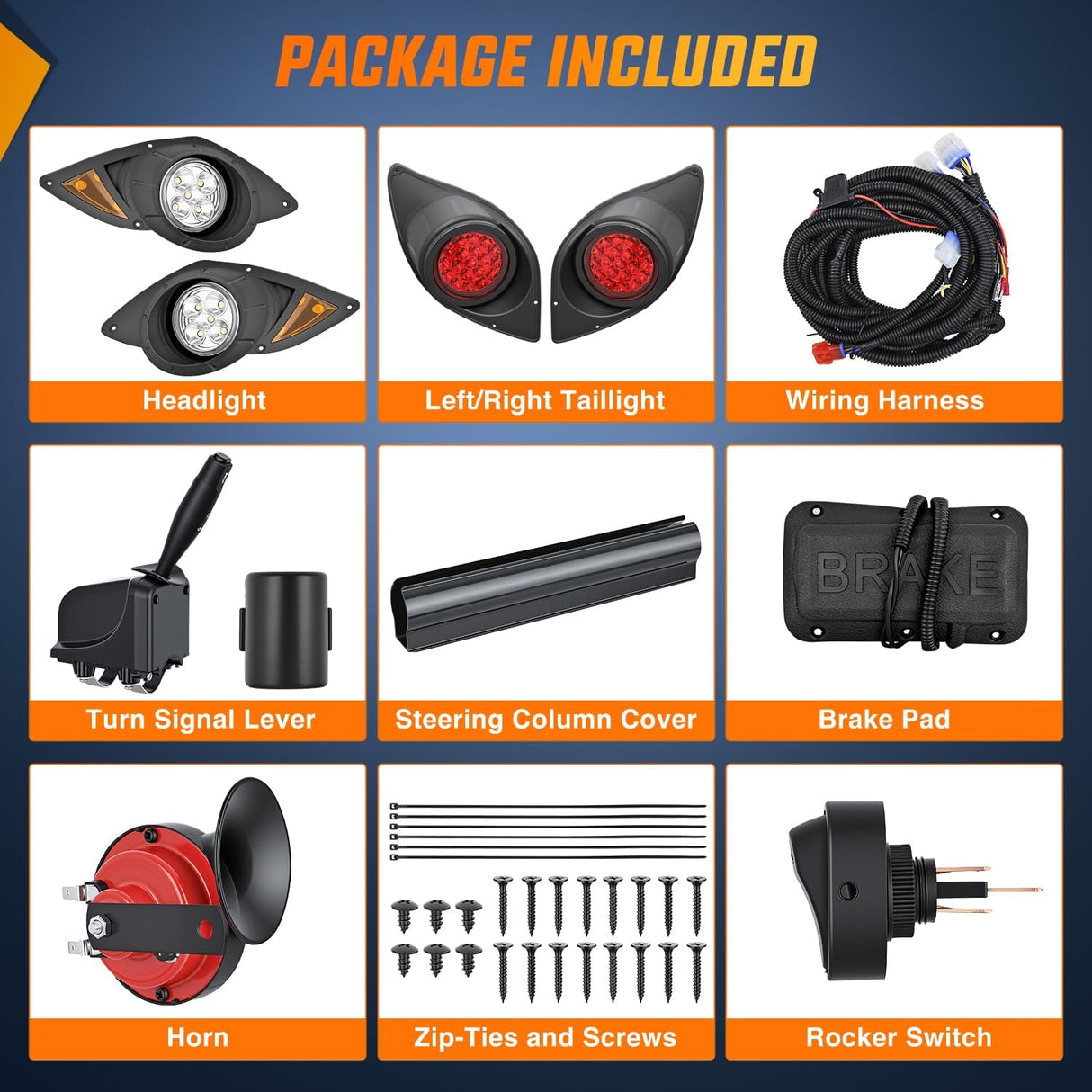 Golf Cart LED Light Kit 12V Stop Brake Turn Signal Yamaha Drive G29 | Headlight Taillight Horn Waterproof Plug and Play Complete Upgrade Kit for 2007-Up Yamaha Drive G29 Electric Carts