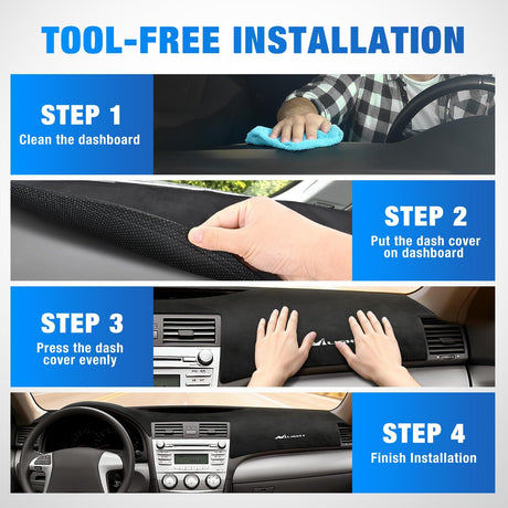Dash Cover for Toyota Camry 2007 2008 2009 2010 2011, Custom Fit Suede Dashboard Mat Non‑Slip Sunshade Glare Protector Interior Accessories Black