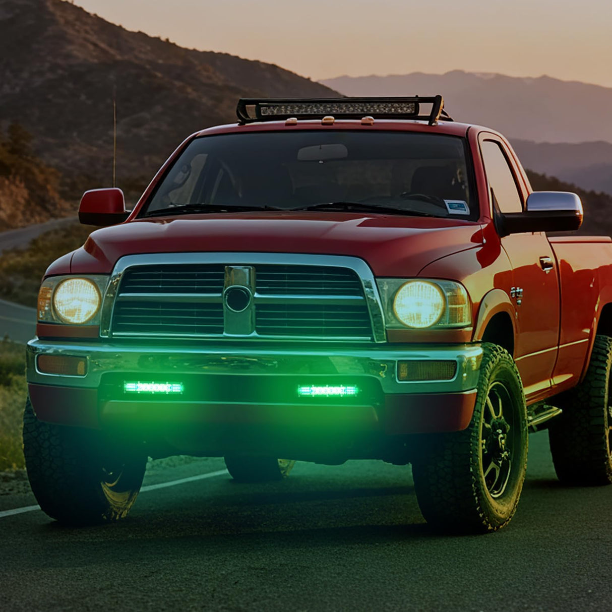 Slim LED Light Bar 2Pcs 7 Inch 16LED Single Row Spot Flood Combo Green Off Road Driving Fog Fishing Hunting Lighting for 12V 24V ATV UTV Pickup Truck Tractor Boat