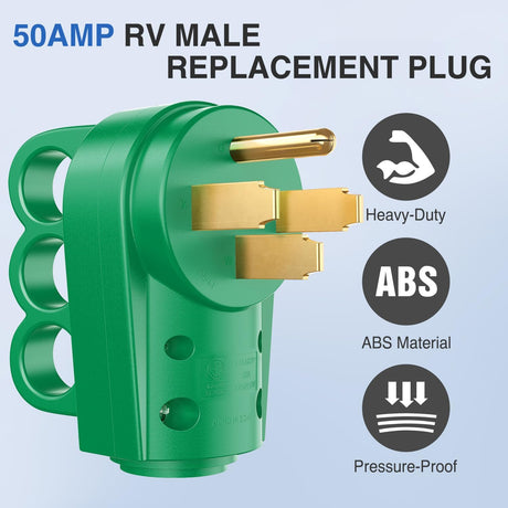 50 Amp RV Male Replacement Plug 125/250 Volt Heavy Duty Receptacle with Handle ETL Listed NEMA 14-50P for Camper Caravan Motorhome Van Trailer