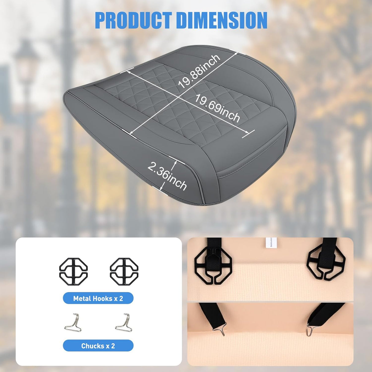 Car Seat Cushion Cover Gray Leather Front Seats Waterproof Anti-Slip with Storage Bag Wraps Bottom Fits Cars Sedan Van SUV Truck