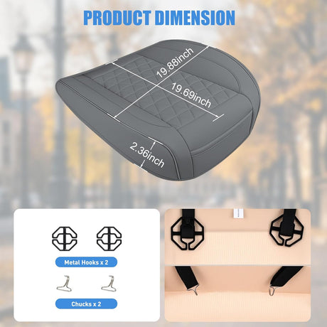 Car Seat Cushion Cover Gray Leather Front Seats Waterproof Anti-Slip with Storage Bag Wraps Bottom Fits Cars Sedan Van SUV Truck