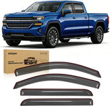 Tape-On Window Visors for Chevy Silverado 1500/GMC Sierra 1500 Crew Cab 2014-2018 Rain Guards Wind Deflectors Vent Shades, Smoke Sun Rain Guard, 4PCS
