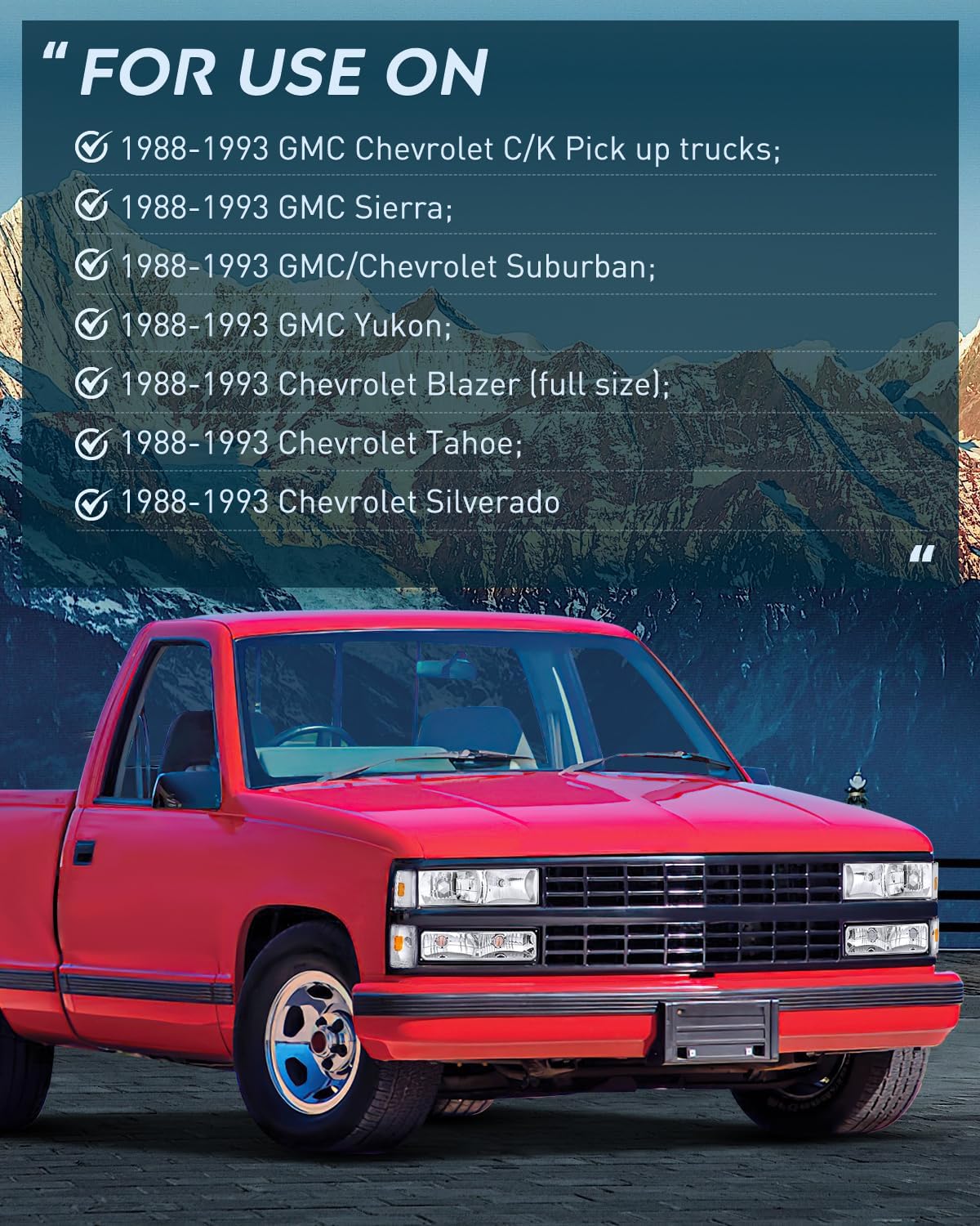 1988-1993 Chevrolet GMC C/K 1988-1993 Silverado Suburban Sierra Blazer Tahoe Yukon Headlight Assembly Chrome Case Amber Reflector Nilight