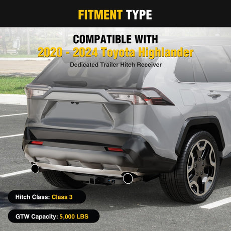 Class 3 Trailer Hitch Fits Toyota Highlander 2020 2021 2022 2023 2024 2025 (Not Fit XSE Models) 2 inch Hitch Receiver Multi-Fit Hitch to Receive Ball Mount Cargo Carrier Bike Rack Tow Hook