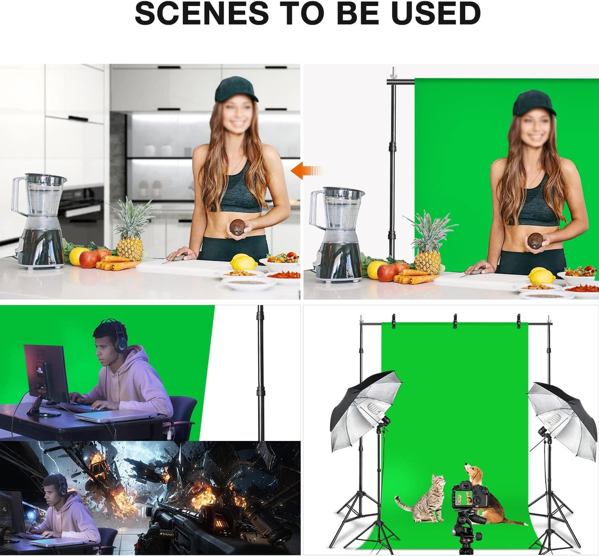 8.5x10ft Green Screen Backdrop Kit with Stand Photography Greenscreen Background Support System with 6x9ft Muslin Chromakey Backdrop and Clamp for Photo Video Studio Portrait Product Shooting