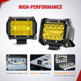 4 Inch Yellow LED Light Pods 2PCS Triple Row 60W Flood Spot Combo Offroad Driving Fog Lighting for 12V 24V Pickup Truck ATV UTV SUV