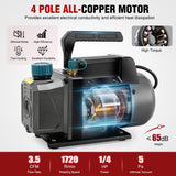 HVAC Vacuum Pump, 3.5 CFM 1/4 HP 110V Single Stage AC Vacuum Pumps Kit for R22 R404a R134a R410a 5 Pa Ultimate Vacuum for Auto Air Conditioning Servicing Refrigerant Recharging, Oil Included