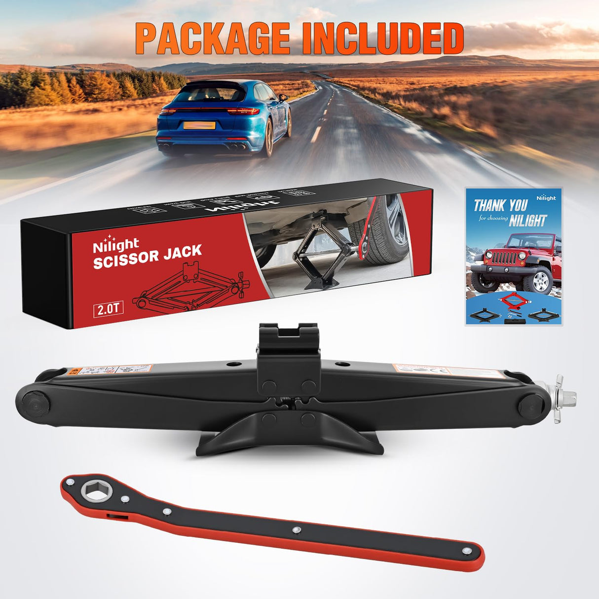 Scissor Jack for Car 2 Ton(4409 lbs), Heavy Duty Steel Scissor Lift Jack Car Kit with Ratchet Wrench for Sedan SUV MPV Tire Changing, 3.9 Inch-15.7 Inch Lifting Range Portable Small Jack Black