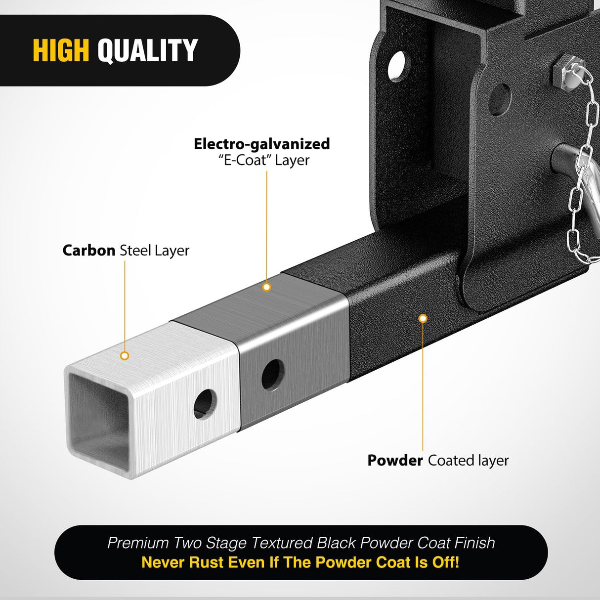 Trailer Hitch Folding Extender Mount Shank 16.54 Inch Compatible with Wheelchair Cargo Carrier Adapter for 2 Inch Receiver Trailer Hitch 500lbs Black Powder Coated