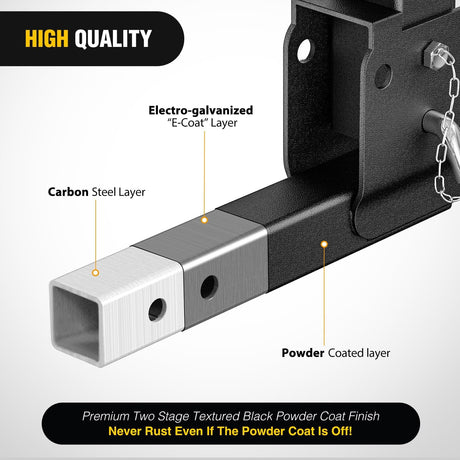 Trailer Hitch Folding Extender Mount Shank 16.54 Inch Compatible with Wheelchair Cargo Carrier Adapter for 2 Inch Receiver Trailer Hitch 500lbs Black Powder Coated