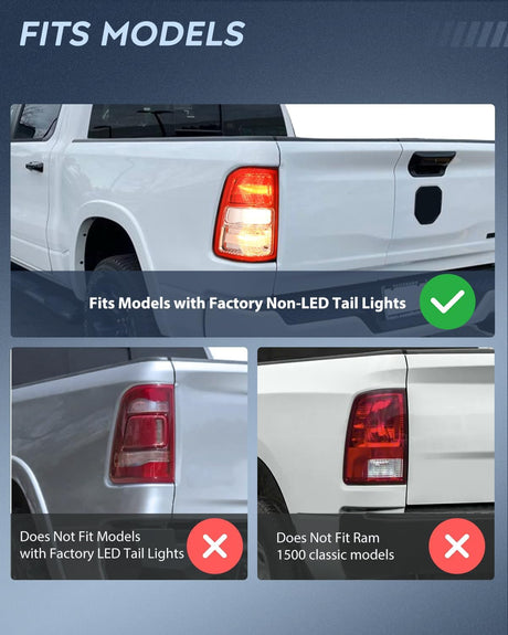 Taillight Assembly Compatible with 2019 2020 2021 2022 2023 Dodge Ram 1500 Tail Light Replacement OE Style Driver Side with Bulbs