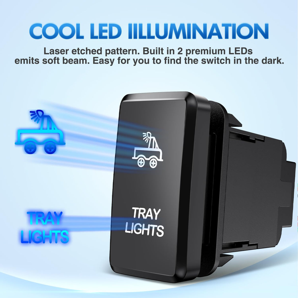 Tray Lights Push Button Switch 12V ON Off Switches with Connector Wire Kit 1.54 Inch x 0.83 Inch Replacement for Toyota FJ Cruiser Fortuner Ta coma Highlander Tundra 4Runner Prado Land Cruiser