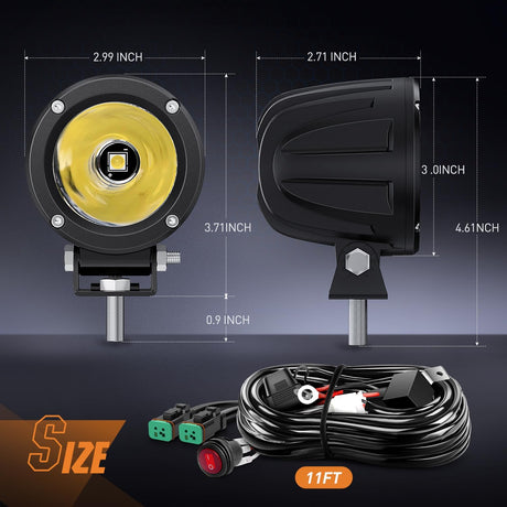 LED Light Pods 2 PCS 3 Inch Spot Round Offroad Driving Auxiliary Fog Lights 1065LM Built-in EMC w/18AWG DT Wiring Harness Kit for Motorcycle SUV ATV Truck Boat
