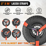 Car Tie Down Straps with Chain Hook Anchors 4 Pack Adjustable Wheel Straps 2 Inch x 96 Inch Lasso Style 3,674 lbs Safe Working Load Comes with Bag for Truck Cars UTV Orange