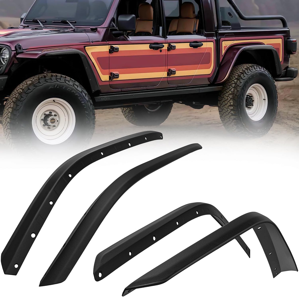 Fender Flares Extensions Set Compatible with 2020 2021 2022 2023 2024 2025 2026 Gladiator JT Mojave & Rubicon (Only for High Wheel Arches) Off-Road Widened Front Rear Flat 4 PCS