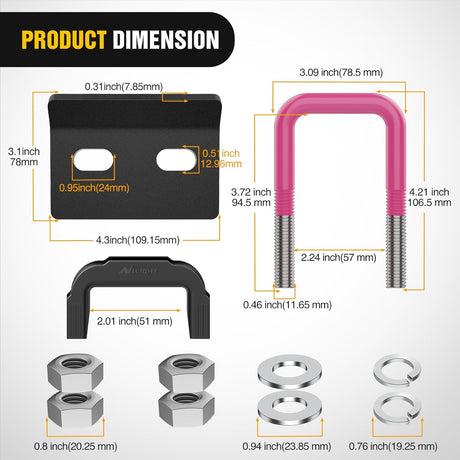 Trailer Hitch Tightener for 2 Inch Trailers Hitches Mount Anti Rattle Heavy Duty Steel with Rubber Cover Hot Pink U Bolt Matte Black Plate Electrophoresis Anti-Rust Triple Protective