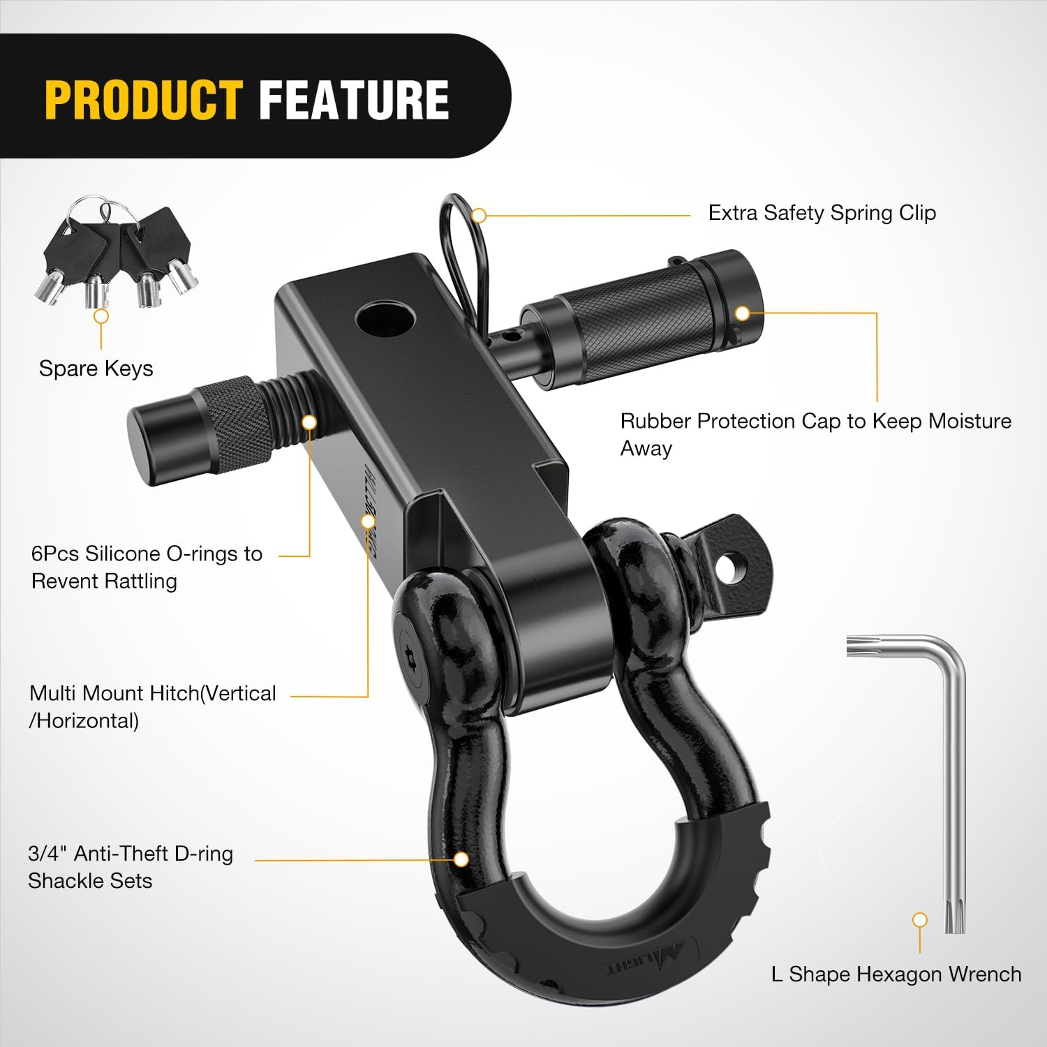 2" Anti-Theft Shackle Hitch Receiver Set Black Nilight